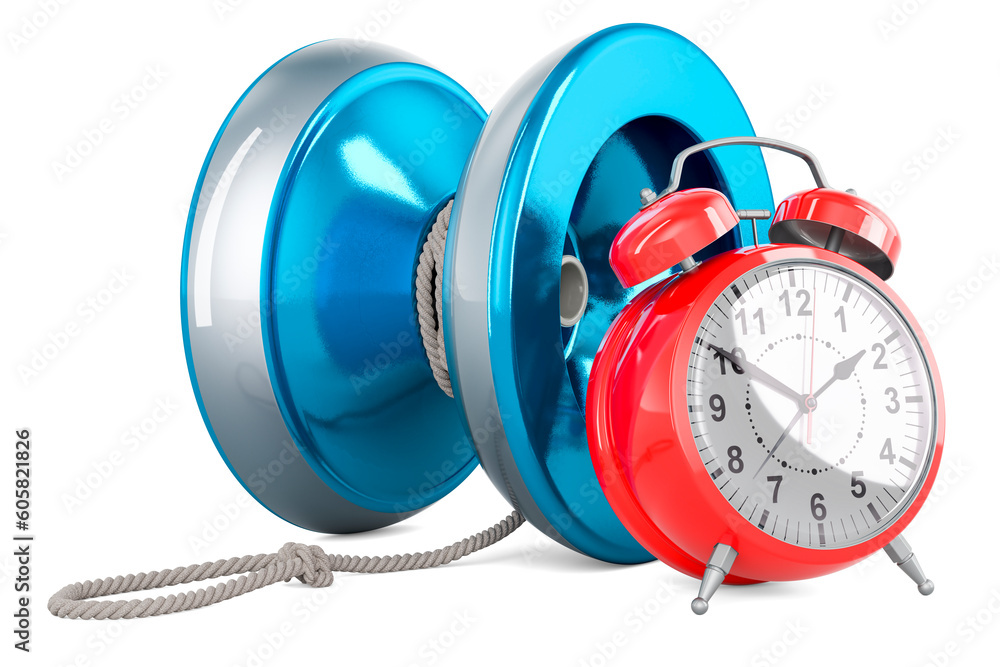 Poster yo-yo with alarm clock, 3d rendering