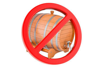 Wooden barrel with forbidden symbol, 3D rendering