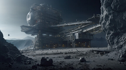 illustration of a base on the surface of an asteroid. - AI generated image.