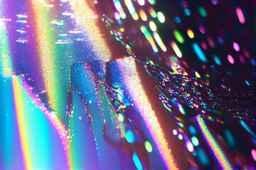 Abstract holographic psychedelic texture. Iridescent glitter close up. Aspect ratio 3:2 Generative AI.