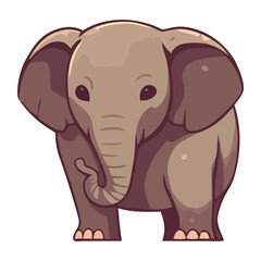 A cheerful elephant walking with a heavy trunk and tusk