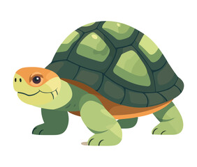 A cheerful tortoise mascot walking slowly