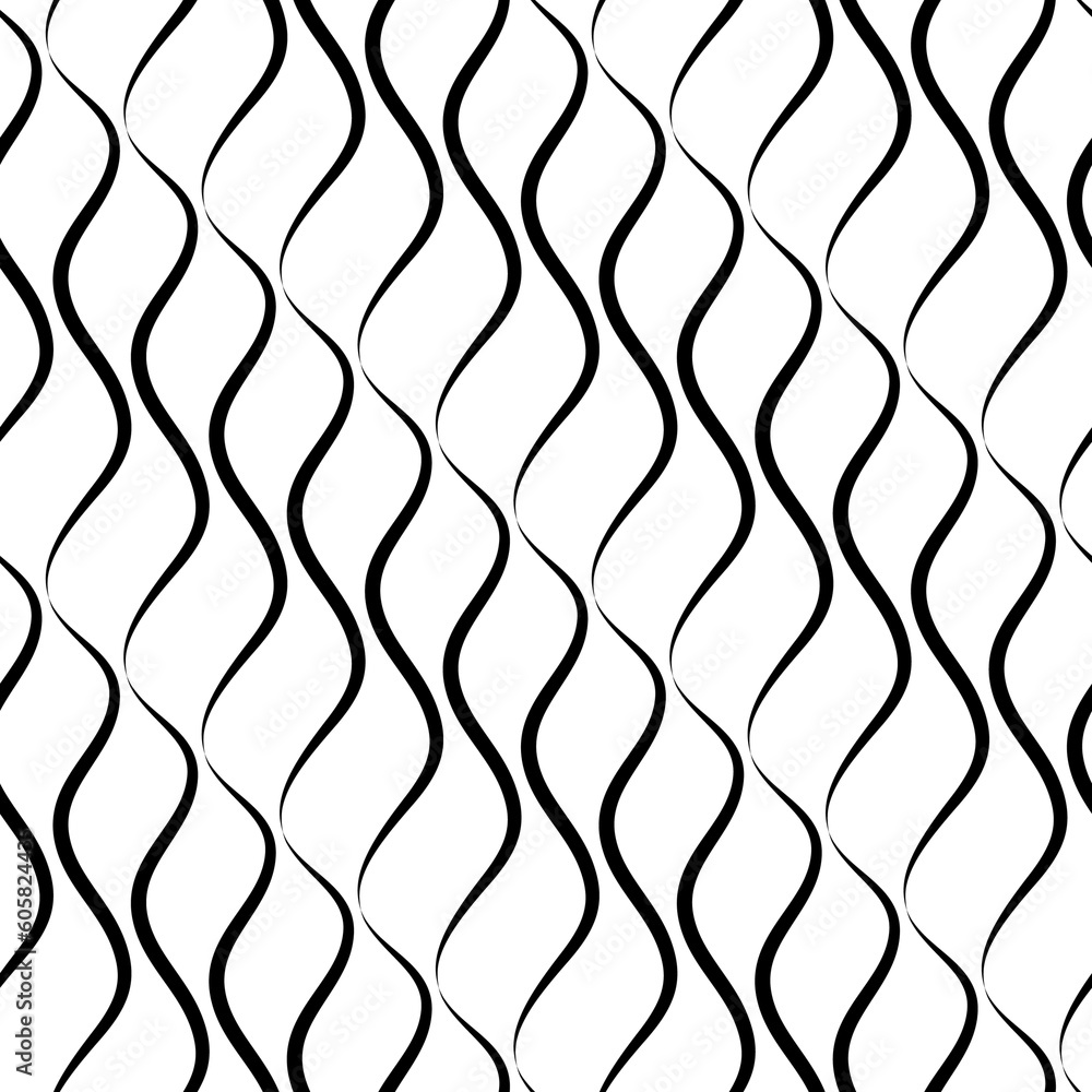 Poster line seamless pattern. repeating black waves on white background for design prints. curves lattice. 