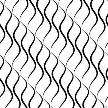 Line seamless pattern. Repeating black waves on white background for design prints. Curves lattice. Repeated monochrome motive. Repeat curved patterned. Geometric intricate motif. Vector illustration