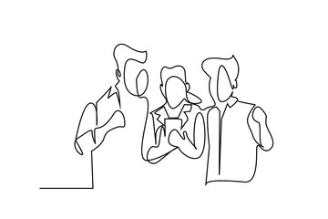 Fototapeta premium male woman three people group phone new news surprise success win happy rejoice line art