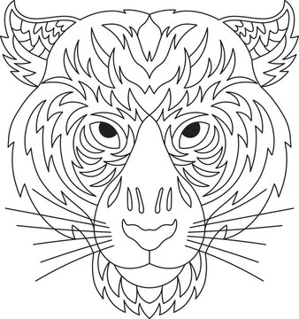 Antistress coloring pictures of jungle animal tiger hand drawing coloring illustration
