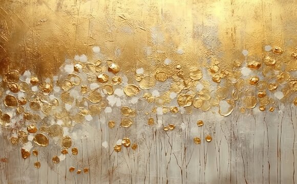 Card with gold flakes sprinkled on a textured canvas, flat brushwork, canvas texture emphasis, luxury for business and private celebrations. Generative AI.
