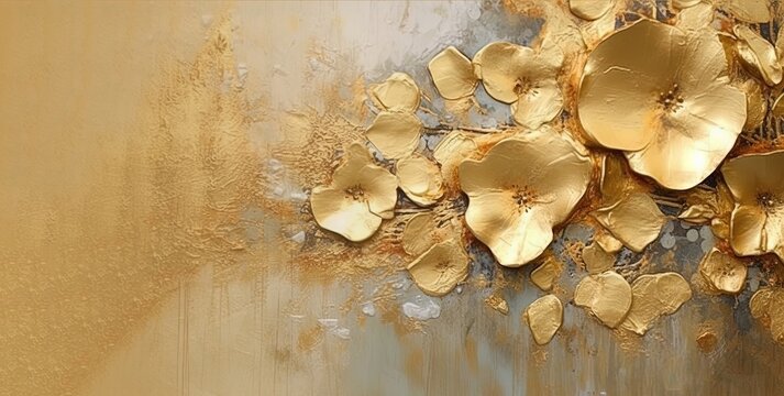 Card with gold flakes sprinkled on a textured canvas, flat brushwork, canvas texture emphasis, luxury for business and private celebrations. Generative AI.