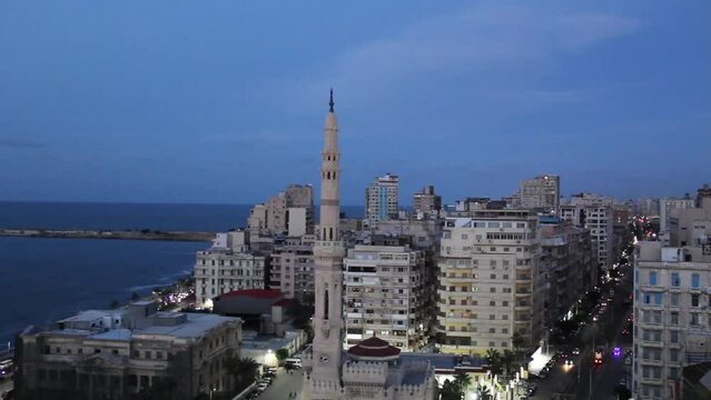 Beautiful view of Al Qaaed Ibrahim Basha Mosque in Alexandria, Egypt