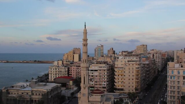 Beautiful view of Al Qaaed Ibrahim Basha Mosque in Alexandria, Egypt