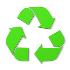 Green recycle icon with shadow isolated on transparent background