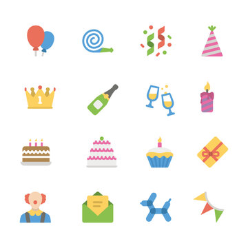set of birthday party icons
