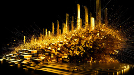 Obraz premium 3D rendering of abstract technology digital hi tech concept background. 3D illustration. Abstract background with golden particles. Ai generated