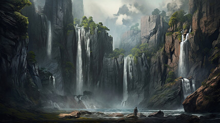 A majestic waterfall illustration