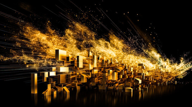 3D rendering of abstract technology digital hi tech concept background. 3D illustration. Abstract background with golden particles. Ai generated