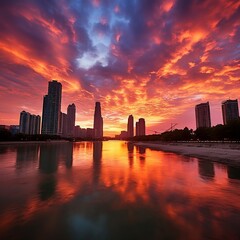 Fototapeta premium Breathtaking Sunset over the American City Skyline