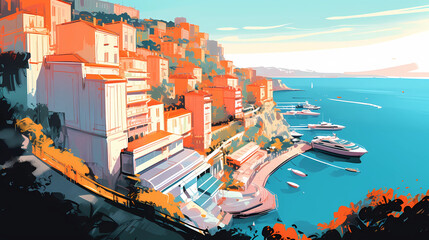 Illustration of beautiful view of Monte Carlo, Monaco