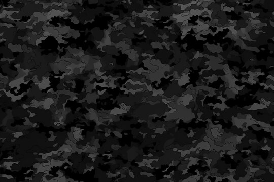 background seamless rough textured military hunting or paintball camouflage pattern in a dark black and grey night palette tileable abstract contemporary classic camo fashion textile  generative ai