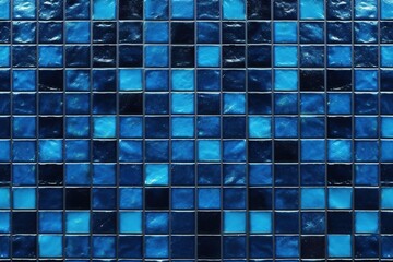 wallpaper for seamless small shiny deep pacific blue ceramic tile wall mosaic background pattern tileable closeup of rough textured vintage kitchen bathroom or swimming pool tiles high r generative ai - obrazy, fototapety, plakaty