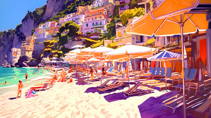 Fototapeta na wymiar Illustration of beautiful view of Positano, Italy