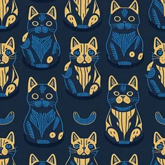 Fotobehang seamless pattern with cats © WAGO