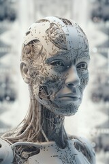 robot - if AI were a digital being, Backround white, humanoid appearance, technology, futuristic, AI generated