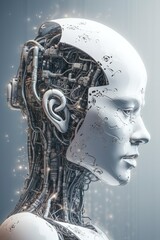 if AI were a digital being, Backround white, humanoid appearance, technology, futuristic, AI generated