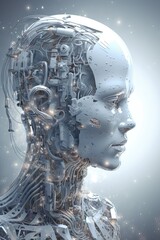 if AI were a digital being, Backround white, humanoid appearance, technology, futuristic, AI generated
