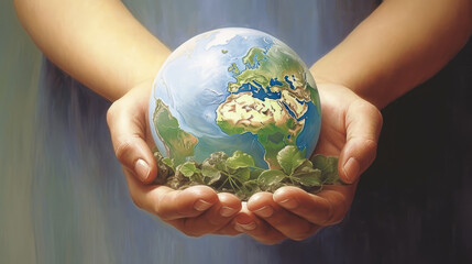 ESG environment social governance concept. Hand-holding crystal globe. Business cooperation for a sustainable environment.World sustainable environment concept.
