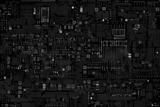 wallpaper for seamless electronics circuit board and computer chips background texture abstract futuristic tech dark monochrome black motherboard pattern engineering or robotics technolo generative ai
