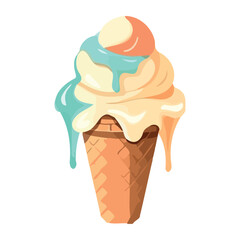 Sweet vanilla ice cream cone with topping