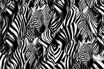 wallpaper for seamless distorted zebra glitch stripes collage surface pattern design in black and white monochrome a trendy surreal psychedelic optical illusion textile for interior deco generative ai - obrazy, fototapety, plakaty