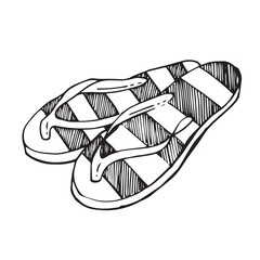Set of summer footwear. doodle cartoon flip flops isolated on white. Sketch of beach slippers