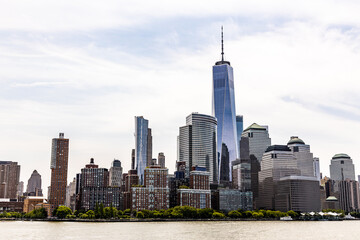 Buildings in Lower Manhattan Financial District Hudson River with Freedom tower 