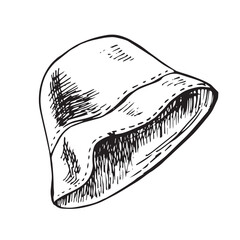 Panama hat sketch clipart. Summer head accessory doodle isolated on white. Hand drawn vector illustration in engraving style.