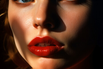 A close up of a woman's face with red lipstick Generative Ai