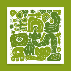 organic botanical hand drawn  green collage