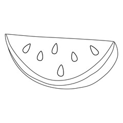 Fresh ripe watermelon slice, doodle style vector outline illustration for coloring book