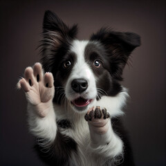 Fototapeta premium Animal doméstico cachorro sinalizando para a camera em um fundo neutro