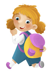 cartoon scene with young girl having fun playing leisure free time isolated illustration for kids