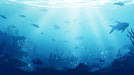 Underwater world, rays of light, cartoon style, banner design. Generative AI