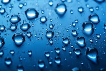 illustration, water drops on a blue background, ai generative