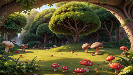 Mushroom Oasis: Unveiling the Serene Majesty of a Lush Jungle's Natural Paradise Series - Generative AI
