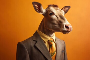 Anthropomorphic cow dressed in a suit like a businessman. business concept. AI generated, human enhanced - obrazy, fototapety, plakaty