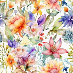 Obraz na płótnie Canvas Seamless watercolor floral pattern. Generative AI.