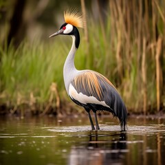 Fototapeta premium Serene Grey Crowned Crane in Wetland Oasis