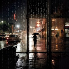 Rain in night  on the city