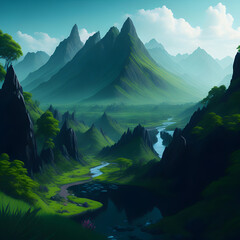 An artistic rendering of a majestic natural landscape with a modern twist