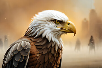 Fototapeta premium A bald eagle with a black ring in the background
