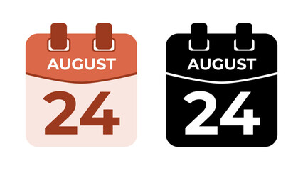 August 24 flat daily spiral calendar icon date in two vector mode, matching color and black fill. Perfect for design material, such as event or reminder. The best editable graphic resources.